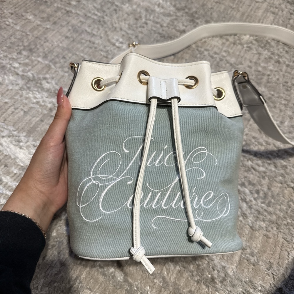 Y2K Juicy Couture Light Blue and Cream Shoulder Bag